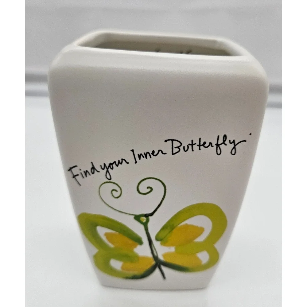 Square Ceramic Vase‎ White Butterfly Quote Decor Home Accent
